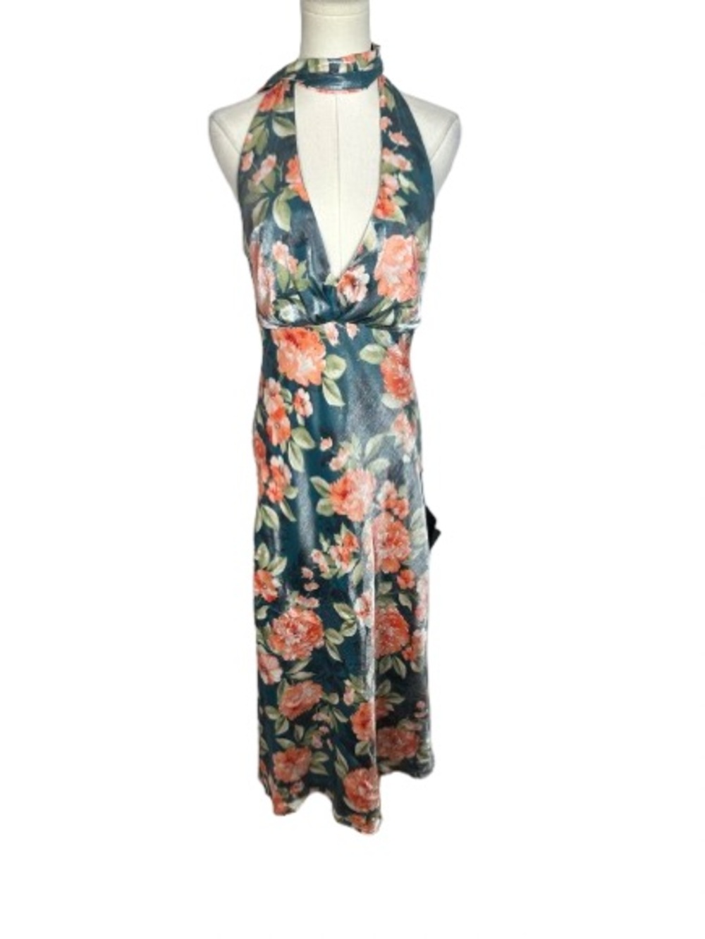 Lulu's Teal and Coral Floral Maxi Dress Size M